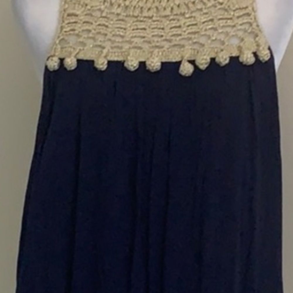 Lilly Pulitzer Navy and Cream Crochet-Top Maxi Dress